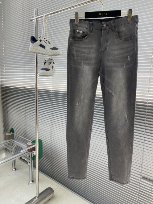 プラダジージャン偽物 カジュアルズボン パンツ デニム素材 筒形 シンプル メンズ グレイ