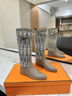 お得品‼ エルメス 靴 値段スーパーコピー ブーツ ハイカット レザー シューズ イタリア革 ベージュ色