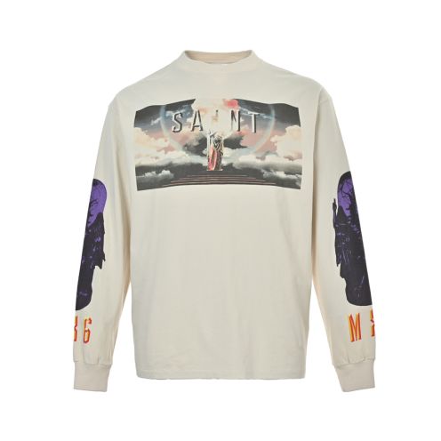 セントマイケル tシャツ 元ネタコピー 長袖 トップス 純綿プリント 秋新作 シンプル ホワイト