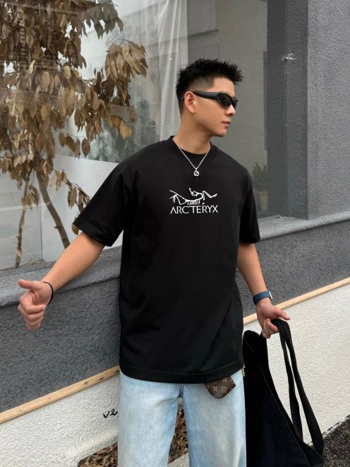 メンズ アークテリクス t シャツコピー 男女兼用 半袖 やわらかい 純綿 トップス プリント ブラック