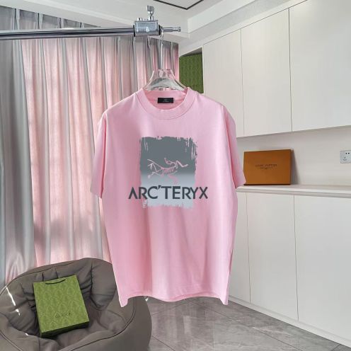 品質保証 メンズ アークテリクス t シャツコピー 短袖 純綿 トップス プリント 男女兼用 ピンク