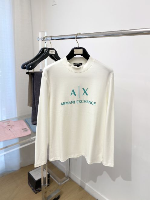 最新の2025年 アルマーニtシャツ値段偽物 ロゴ刺繍 純綿 長袖トップス シンプル 柔らかい ホワイト