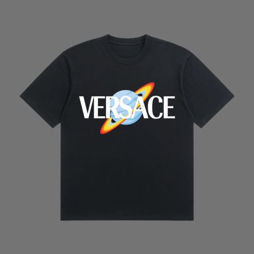 お得品‼ヴェルサーチ トップス レディーススーパーコピー トップス 綿100% 半袖Ｔシャツ ゆったり プリント  ブラック