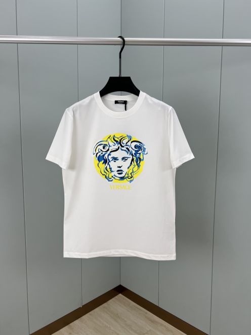 大販売 ヴェルサーチメンズtシャツコピー トップス 綿100% 半袖Tシャツ プリント ホワイト