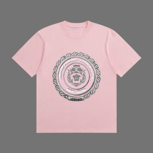 VERSACE ヴェルサーチ ワイシャツスーパーコピー トップス 綿100% 半袖Tシャツ プリント ピンク