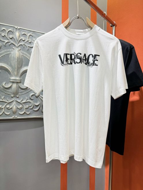 ヴェルサーチ アウトレット tシャツ激安通販 トップス 綿100% 半袖 ゆったり 男女兼用 プリント ホワイト