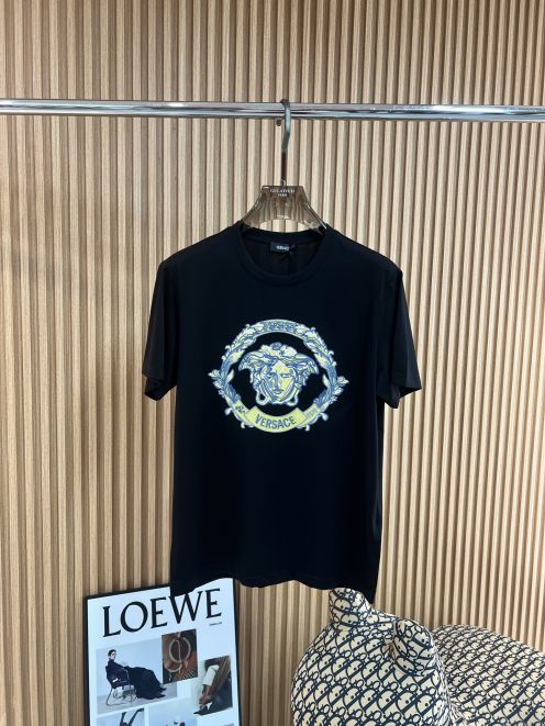 ヴェルサーチェ tシャツ激安通販 トップス 綿100% 半袖 プリント 夏服 ファッション感 ブラック