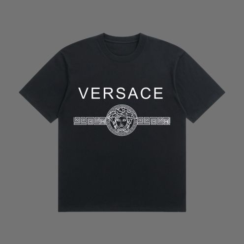 ヴェルサーチ トップス メンズコピー トップス 綿100% 半袖Ｔシャツ ゆったり プリント  男女兼用 ブラック