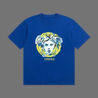 ヴェルサーチ tシャツメンズコピー トップス 綿100% 半袖 ゆったり 男女兼用 プリント ブルー