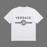お洒落！ヴェルサーチ top偽物 トップス 綿100% 半袖Ｔシャツ ゆったり プリント  男女兼用 ホワイト