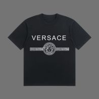 ヴェルサーチ トップス メンズコピー トップス 綿100% 半袖Ｔシャツ ゆったり プリント  男女兼用 ブラック