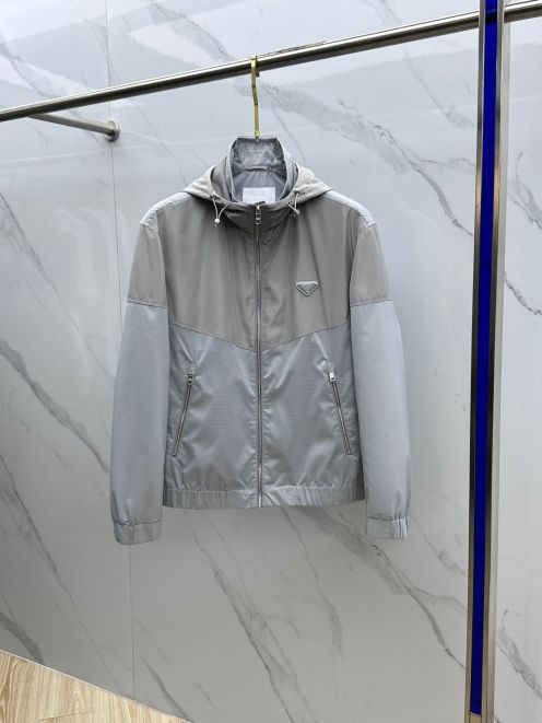 prada ジャケット メンズスーパーコピー 軽量 登山 アウター 防風 トップス フード付き グレー