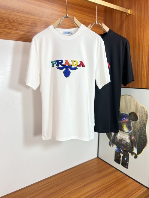 定番人気 プラダ t シャツ偽物 トップス 短袖 柔らかい 純綿 プリント シンプル ホワイト