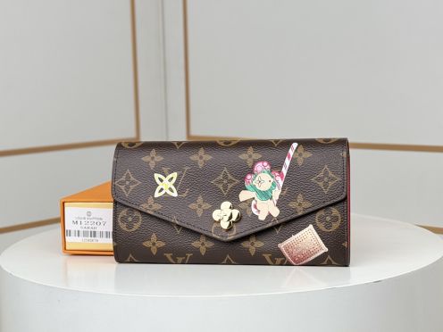 ルイヴィトン財布 折りたたみコピー ロング 花柄 プリント 牛革 レザー 大容量 M12207 ブラウン
