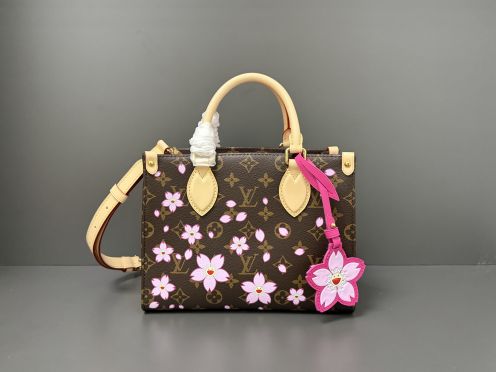ルイヴィトンカバン黒コピー ハンドバッグ  桜プリント 牛革 M13269 ファッション ブラウン