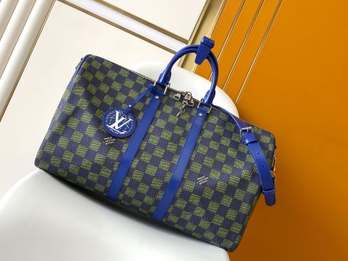 ヴィトン バッグ 色落ち偽物 旅行 本革 プリント 格子模様 レザー 優雅 ハンドバッグ M00161 ブルー