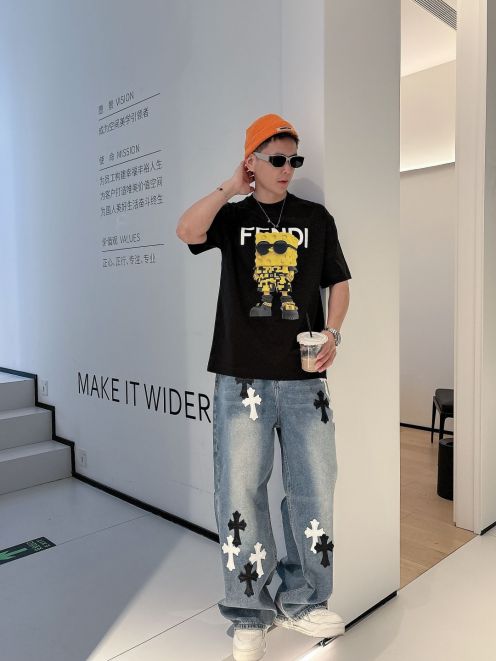 お買い得品 fendi ロゴ t シャツ偽物 夏服 シンプル  純綿 トップス プリント 柔らかい ブラック 