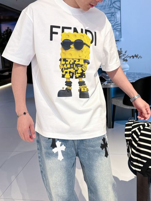 お買い得品 fendi ロング t シャツコピー 夏服 シンプル  純綿 トップス プリント 柔らかい ホワイト