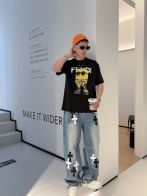 お買い得品 fendi ロゴ t シャツ偽物 夏服 シンプル  純綿 トップス プリント 柔らかい ブラック 