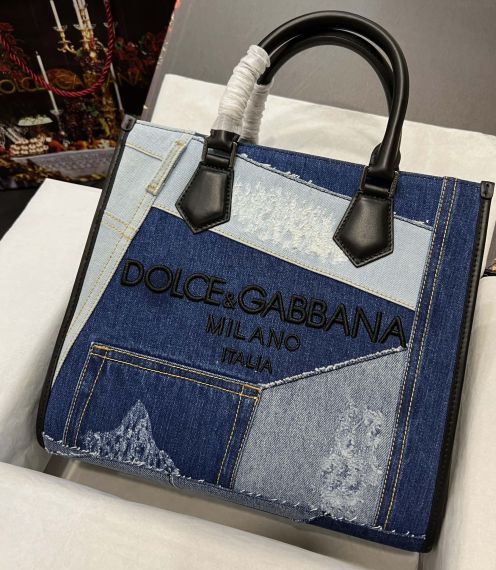 D&G ドルガバ バッグ シシリーＮ級品 デニム ハンドバッグ トート 斜め掛け ブルー
