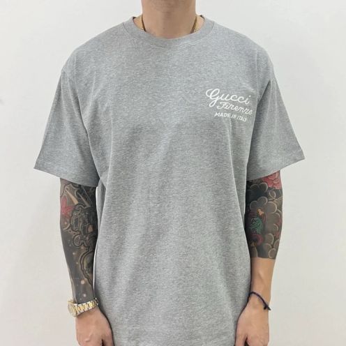 gucci カタカナ t シャツ激安通販 ゆったり プリント 100%綿 短袖 トップス シンプル グレー