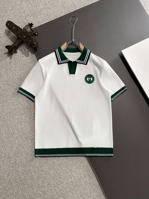 gucci の シャツ偽物 ポロシャツ トップス 海軍風 半袖 シンプル コットン ホワイト