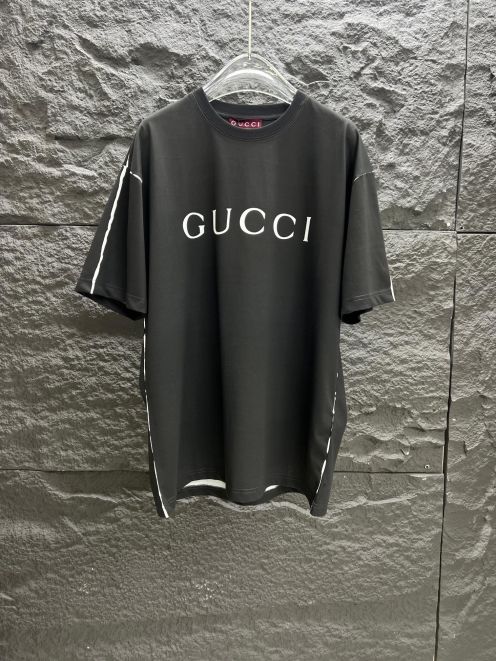 gucci t シャツ クマ偽物 純綿 トップス ロゴプリント ゆったり 半袖 ブラック