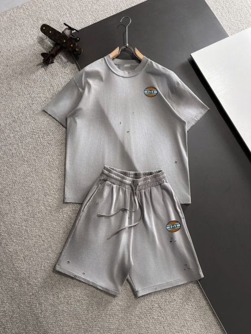 gucci t シャツ パロディ偽物 2点セット ショットパンツ  綿 高品質 半袖トップス グレー
