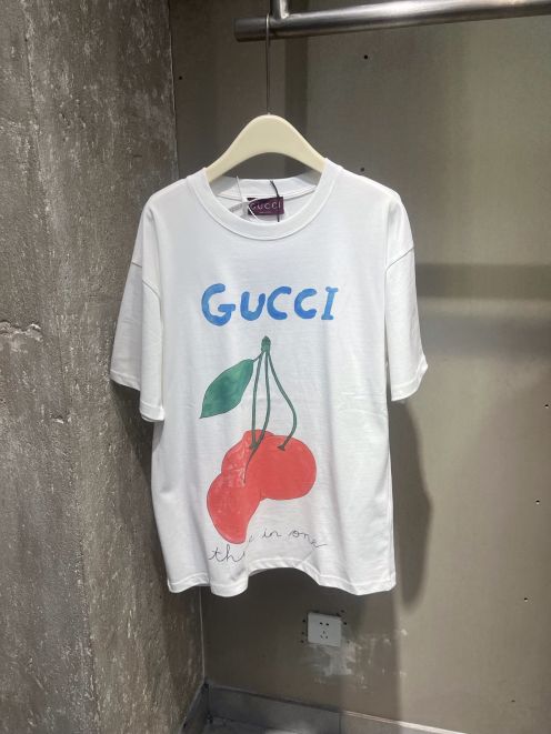 最新の2025年 gucci ば な にゃ t シャツコピー ゆったり プリント 100%綿 短袖 トップス 男女兼用 ホワイト