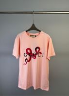 gucci アディダス t シャツ偽物 ゆったり 蛇プリント 100%綿 短袖 トップス 男女兼用 ピンク