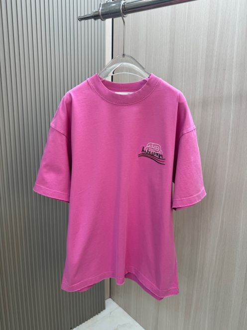バレンシアガの服スーパーコピー トップス 半袖 プリント 純綿 ゆったり 男女兼用 ローズレッド