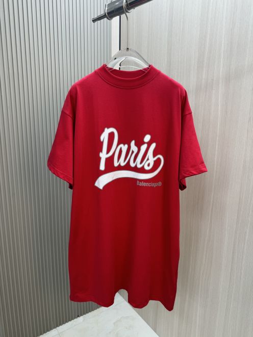 バレンシアガ tシャツレディースコピー トップス プリント 100％綿 短袖 ゆったり レッド