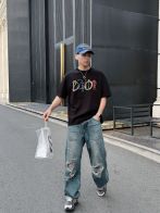 びっくりした価格 tシャツ ディオールコピー 純綿 トップス 短袖 ゆったり プリント 柔らかい ブラック