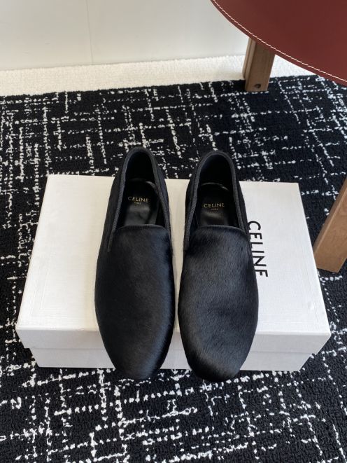 celine 靴 レディース偽物 歩きやすい モカシン 本革 レザー 快適 ローファー ブラック