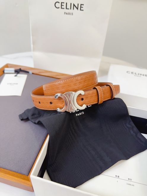 セリーヌベルト 買取価格偽物 シルバー 本革 レザー 優雅レディ 細い ブラウン