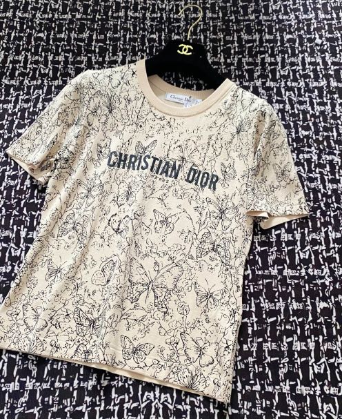 ディオールtシャツレディース偽物 短袖 トップス プリント 上質 綿 カーキ色