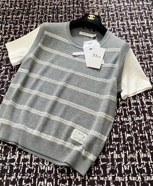 ディオールtシャツ激安通販 横縞 短袖 トップス 100％綿 ゆったり グレー