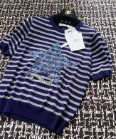 高級品 レディース ディオールtシャツコピー 横縞 短袖 トップス 100％綿 ゆったり ブルー