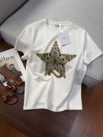 ディオールの t シャツコピートップス 半袖 綿 ゆったり 星刺繍 カジュアル ホワイト 