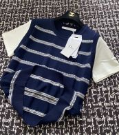 ディオールtシャツコーデ偽物 横縞 短袖 トップス 100％綿 ゆったり ブルー