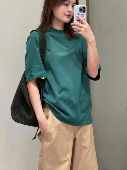 魅力的なロエベ tシャツ 洗濯コピー シンプル 半袖 トップス 純綿 プリント 柔らかい グリーン