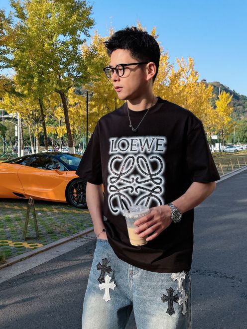 ロエベ tシャツ 新作スーパーコピー 半袖 トップス 純綿 プリント 柔らかい プリント ブラック