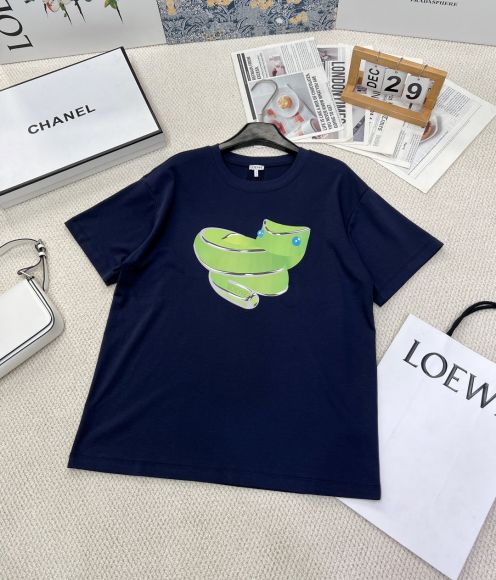 目を引く存在感 ロエベ tシャツ buymaコピー シンプル 半袖 トップス 純綿 ロゴ刺繍 柔らかい ブルー