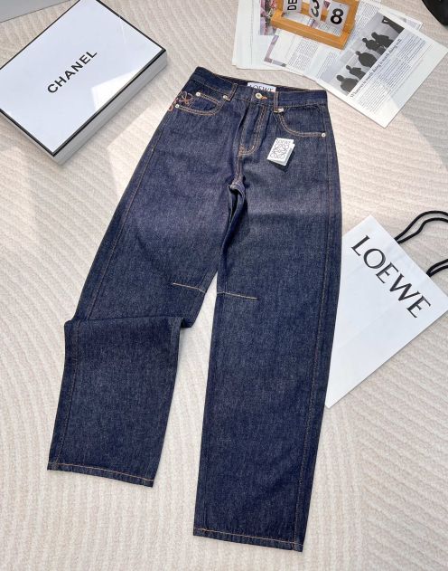 超激得価格 ロエベのジーンズ偽物 デニム パンツ カジュアル 筒形ズボン ゆったり ブルー