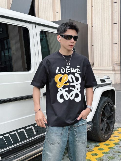 ロエベtシャツ メンズ偽物 シンプル 半袖 トップス 純綿 男女兼用 プリント ブラック