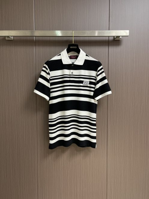 gucci シャツ 半袖スーパーコピー トップス 横縞 短袖 カジュアル ポロシャツ ブラック