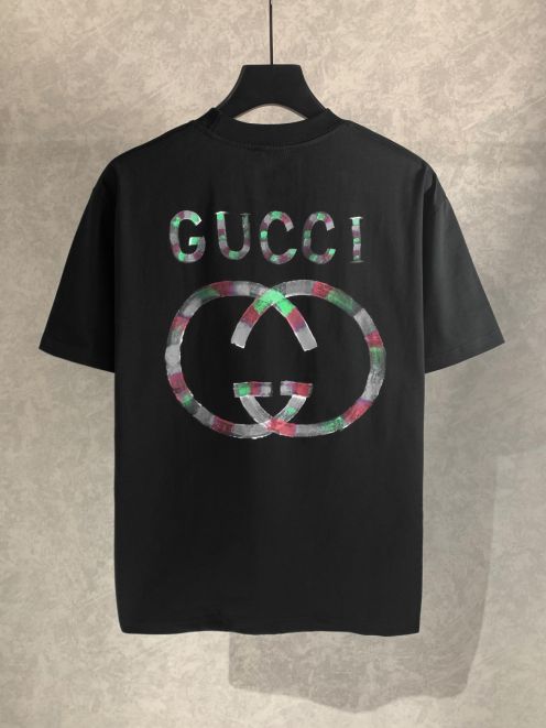 gucci メンズ シャツスーパーコピー 男女兼用 トップス 100%綿 ゆったり tシャツ ブラック