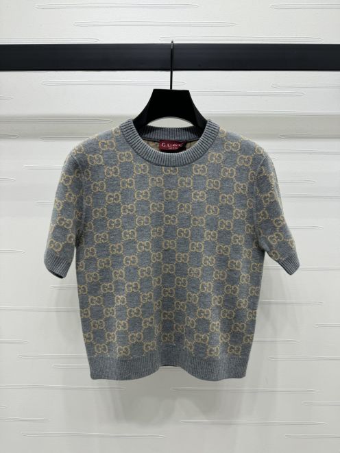 gucci t シャツ メンズコピー プリント トップス 半袖 ニット 綿 ゆったり グレー