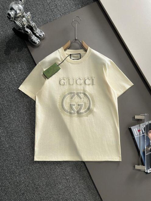 gucci t シャツ アウトレットコピー 男女兼用 トップス 100%綿 ゆったり 高品質 杏色