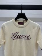 gucci t シャツ レディース偽物 ロゴ刺繍 トップス 半袖 ニット 綿 ゆったり ホワイト